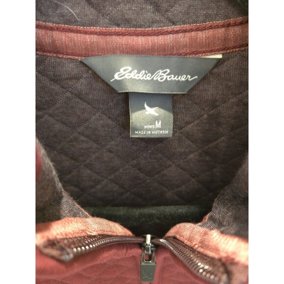 Eddie Bauer Men's NWT Size M Quilted 1/4 Zip Pullover Burgundy Diamond Knit $79 - Picture 2 of 12